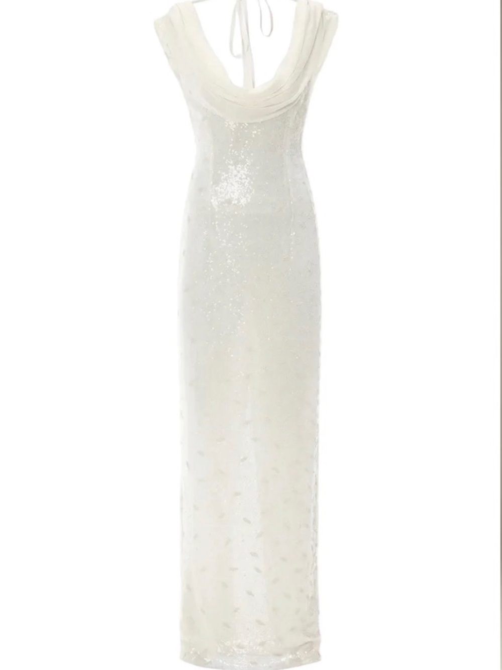 Elegant White Sequin Gown with Draped Neckline